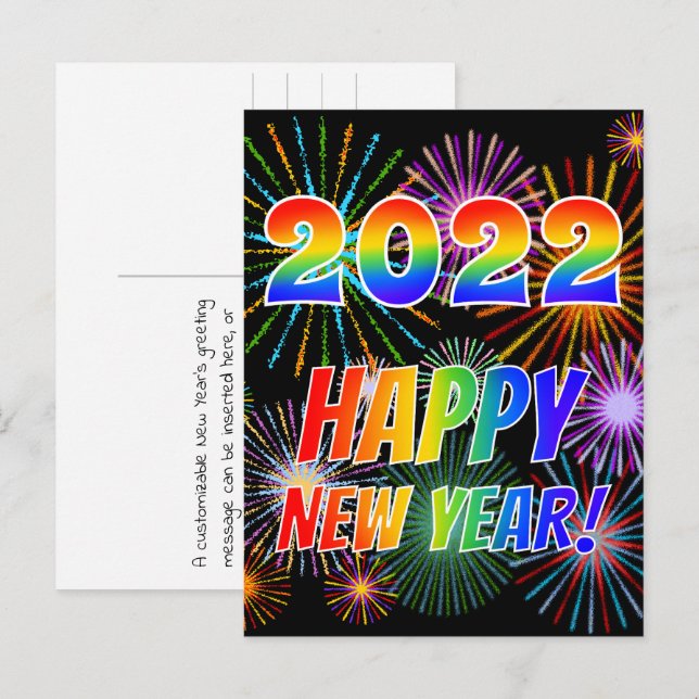 Regenbogenbriefe "2022" + "GLÜCKLICHES NEUES JAHR! Postkarte (Vorne/Hinten)