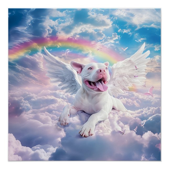 Regenbogenbrücke, weißer Hund im Himmel Poster (Vorderseite)