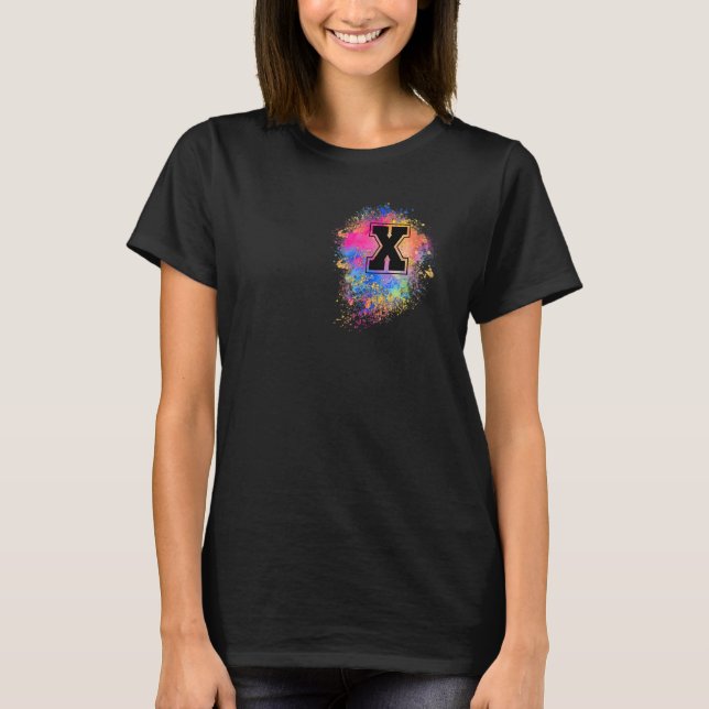 Regenbogenbuchstabe X Erstmaliges Mit Monogramm Ro T-Shirt (Vorderseite)