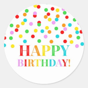 Regenbogenconfetti-alles Gute zum Geburtstag Runder Aufkleber