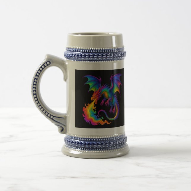 Regenbogendrache atmen farbenfrohe Flammenfantasy Bierglas (Links)
