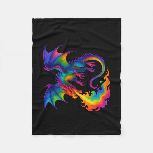 Regenbogendrache atmen farbenfrohe Flammenfantasy Fleecedecke (Vorderseite)
