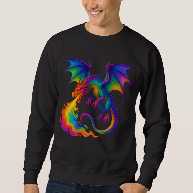 Regenbogendrache atmen farbenfrohe Flammenfantasy Sweatshirt (Vorderseite)