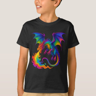 Regenbogendrache atmen farbenfrohe Flammenfantasy T-Shirt