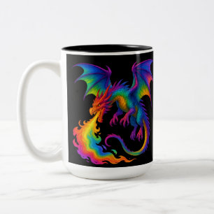 Regenbogendrache atmen farbenfrohe Flammenfantasy Zweifarbige Tasse