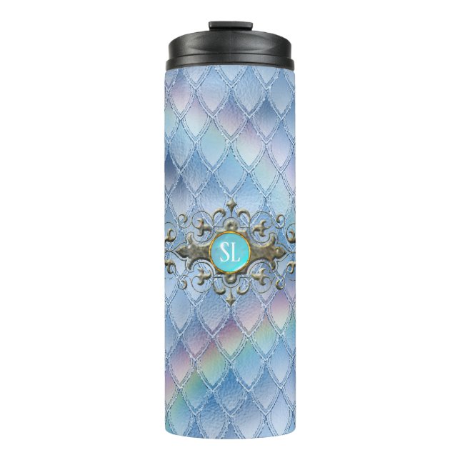 Regenbogendrachen-Schuppen-Gemstone-Monogramm Thermosbecher (Vorderseite)