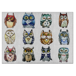 Regenbogeneulen und Katzen-Aquarell Schneidebrett