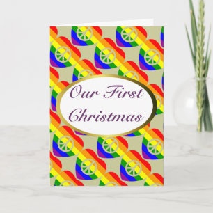 Regenbogenfahnen Herz Gay Ehe Erstes Weihnachtsfes Feiertagskarte
