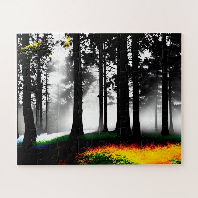 Regenbogenfarbe auf Silhouette Forest für Kinder Puzzle (Horizontal)