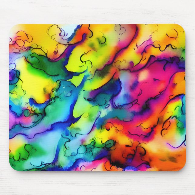 Regenbogenfarben abstrakte Aquarellmalerei Mousepad (Vorne)