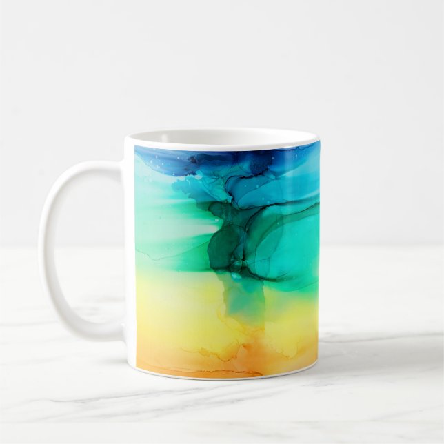 Regenbogenfarben, abstrakter Acrylmix. Kaffeetasse (Links)