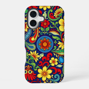 Regenbogenfarben-Blumen-Paisley-Design iPhone 16 Hülle