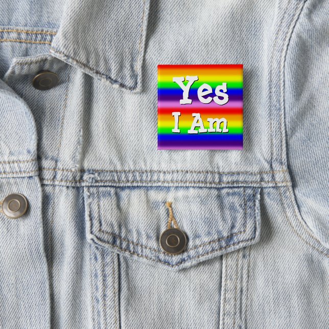 Regenbogenfarben dünne Streifen Schwule Pride Ja I Button (Beispiel)