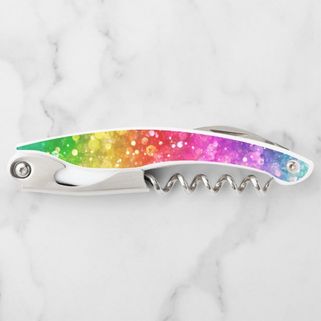 Regenbogenfarben falscher Glitter Kellnermesser (Vorderseite)