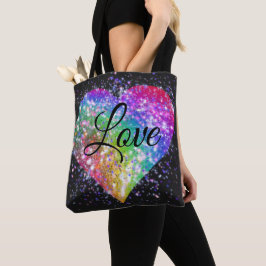 Regenbogenfarben funkeln Glitzer Herz Liebe Tasche