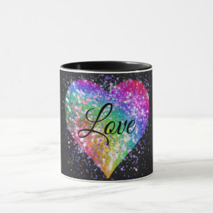Regenbogenfarben funkeln Glitzer Herz Liebe Tasse