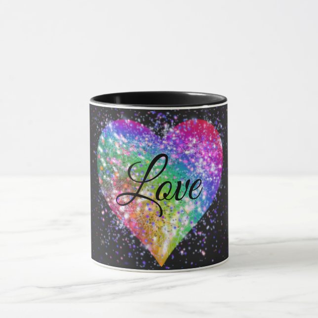 Regenbogenfarben funkeln Glitzer Herz Liebe Tasse (Zentrum)