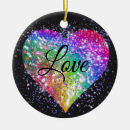 Regenbogenfarben funkelnd Glitzer Herz Liebe Ceram Keramik Ornament