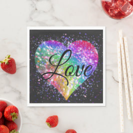 Regenbogenfarben funkelnd Glitzer Herz Liebe Nicke Serviette