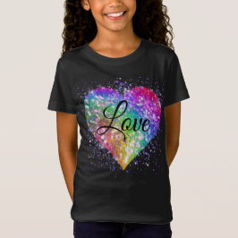 Regenbogenfarben funkelnd Glitzer Herz Liebe T-Shi T-Shirt