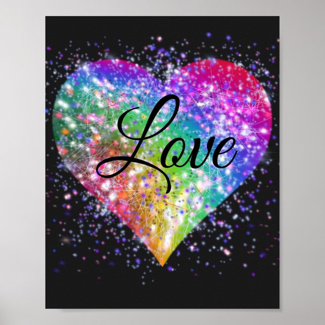 Regenbogenfarben funkelnd Glitzer Herzstück Liebe  Poster (Vorne)