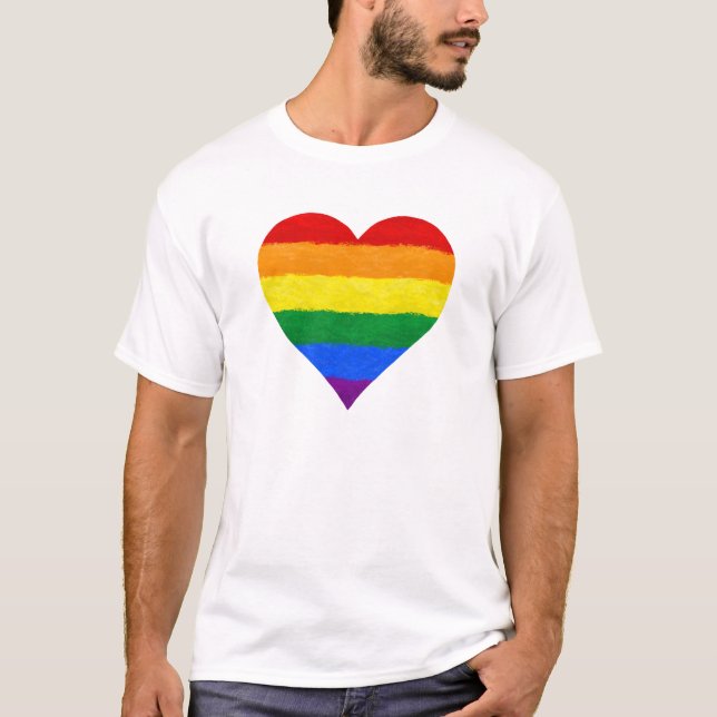 Regenbogenfarben, Gay Pride, Lesben, Trans, Herz T-Shirt (Vorderseite)