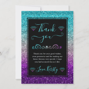 Regenbogenfarben-Gradient Glitter Sweet 16 Dankeskarte