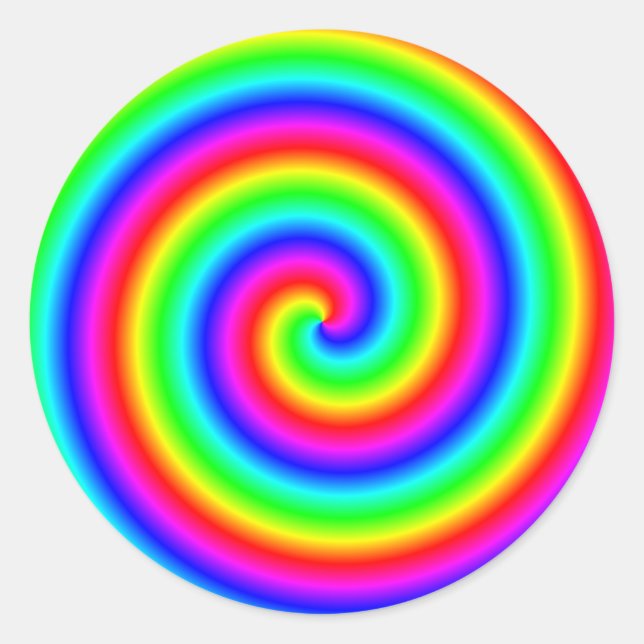 Regenbogenfarben. Helle und farbenfrohe Spirale. Runder Aufkleber (Vorderseite)
