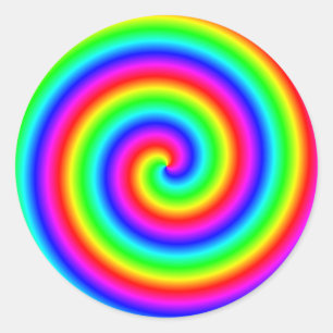 Regenbogenfarben. Helle und farbenfrohe Spirale. Runder Aufkleber