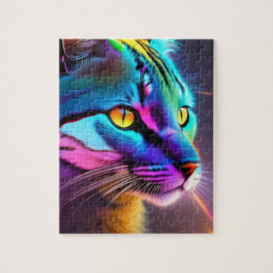 Regenbogenfarben Katze mit Neonlichtern, Bunte Kat Puzzle