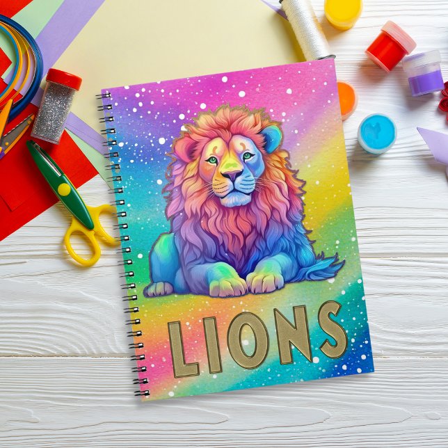 Regenbogenfarben-Lion mit Faux Glitter und Gold Notizblock (Von Creator hochgeladen)