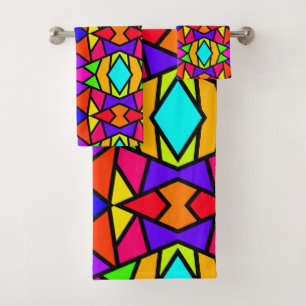 Regenbogenfarben Patchwork Geometrisches Wiederhol Badhandtuch Set