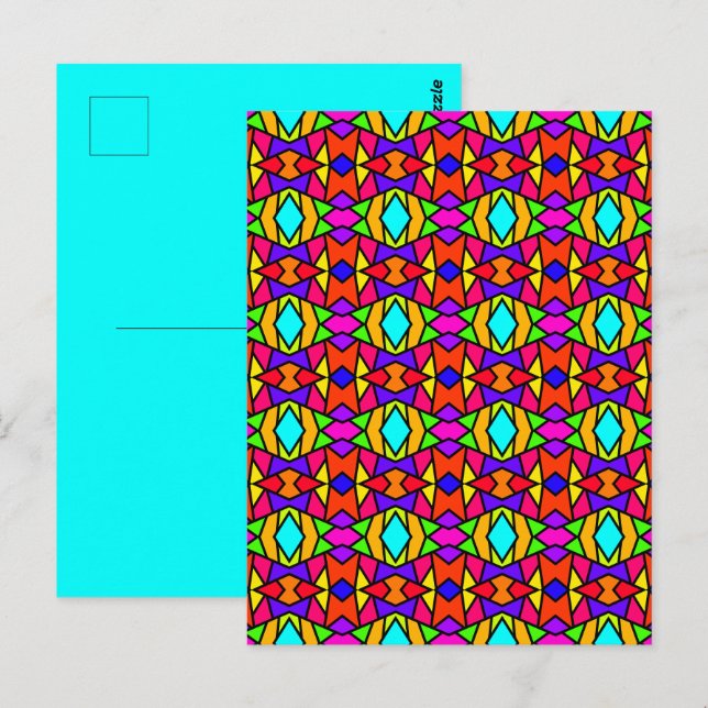 Regenbogenfarben Patchwork Geometrisches Wiederhol Postkarte (Vorne/Hinten)