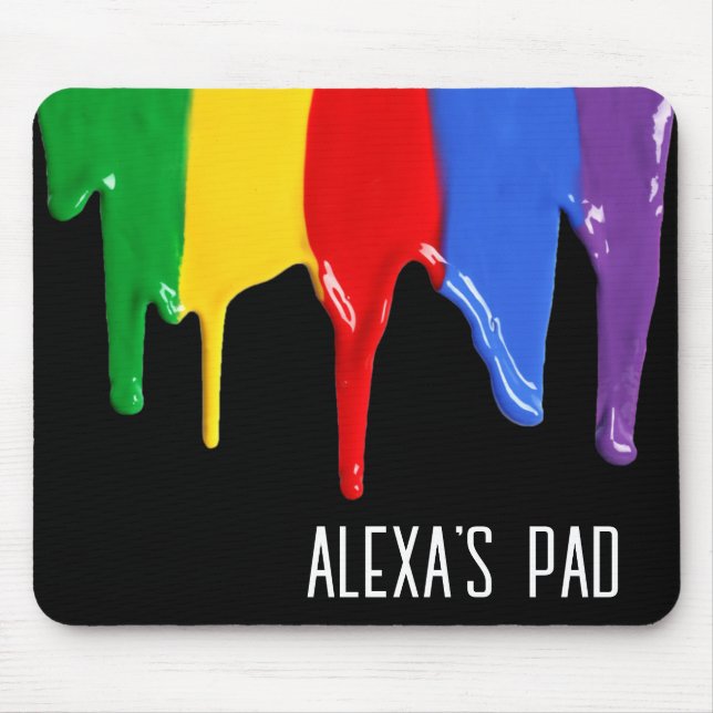 Regenbogenfarben tropfen mit persönlichem Namen Mousepad (Vorne)