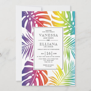 Regenbogenfarben tropische Blätter schwule lesbisc Einladung