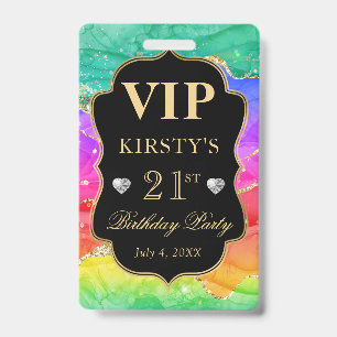 Regenbogenfarben und Gold Glitter Achat Geburtstag Ausweis