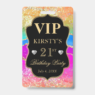 Regenbogenfarben und Gold Glitter Achat Geburtstag Ausweis
