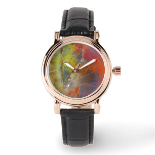 Regenbogenfarben versteinertes Holz Armbanduhr
