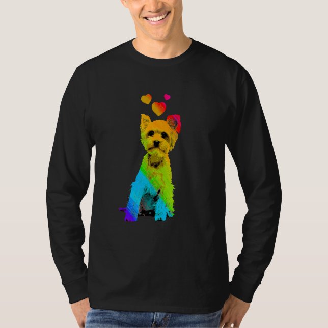 Regenbogenfarben Yorkshire Terrier mit Herzen Bunt T-Shirt (Vorderseite)