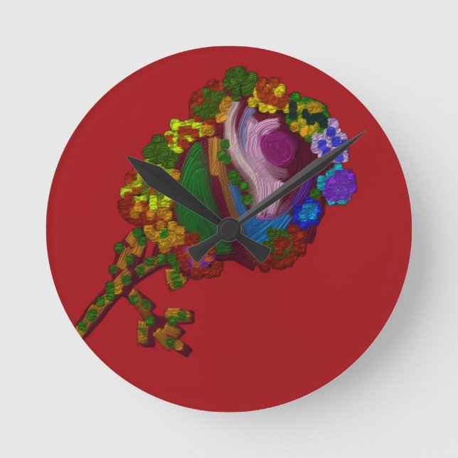 Regenbogenfarbene Blumen  Runde Wanduhr (Vorderseite)