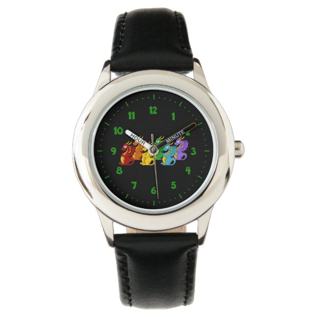 Regenbogenfarbene Drachen Cartoon  Armbanduhr (Vorderseite)