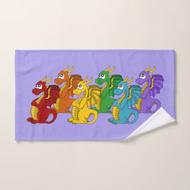 Regenbogenfarbene Drachen Cartoon  Badhandtuch Set (Handtuch)