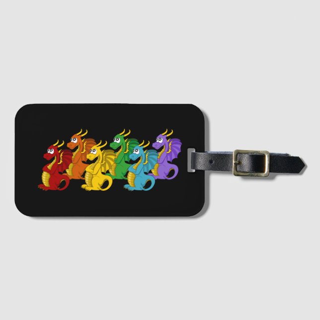 Regenbogenfarbene Drachen Cartoon  Gepäckanhänger (Vorderseite (Horizontal))