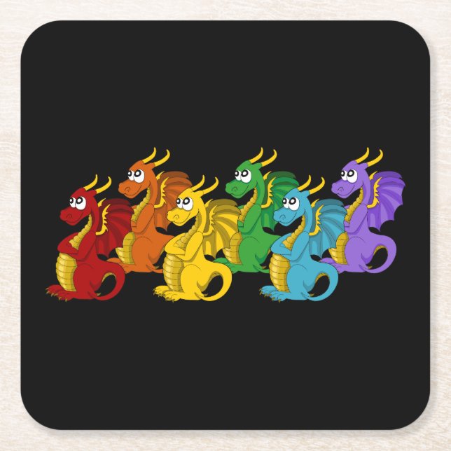 Regenbogenfarbene Drachen Cartoon  Rechteckiger Pappuntersetzer (Vorderseite)