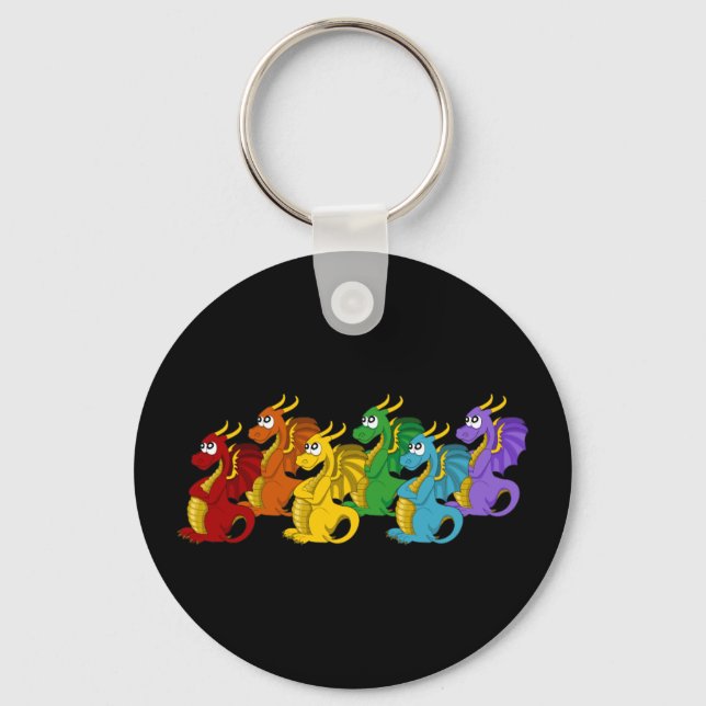 Regenbogenfarbene Drachen Cartoon  Schlüsselanhänger (Vorderseite)