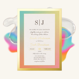 Regenbogenfarbene goldene Folienhochzeit Folieneinladung