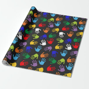 Regenbogenfarbene Handabdrücke Geschenkpapier Ausd