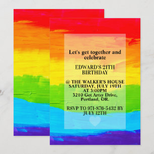 Regenbogenfarbene Leinwandmalerei Geburtstagsfeier Einladung