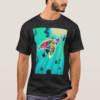 Regenbogenfarbene Meeresschildkröten schwimmen im  T-Shirt