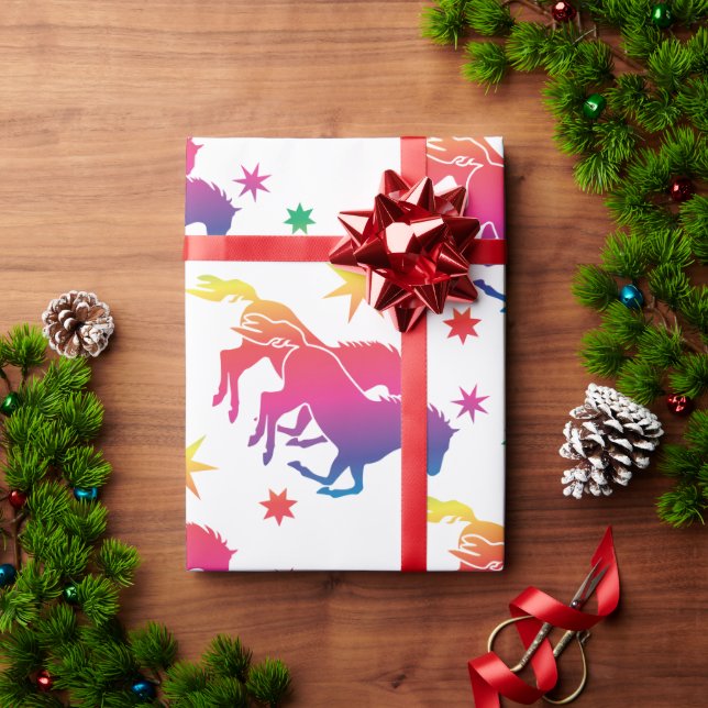 Regenbogenfarbene Pferde  Geschenkpapier (Feiertagsgeschenk)